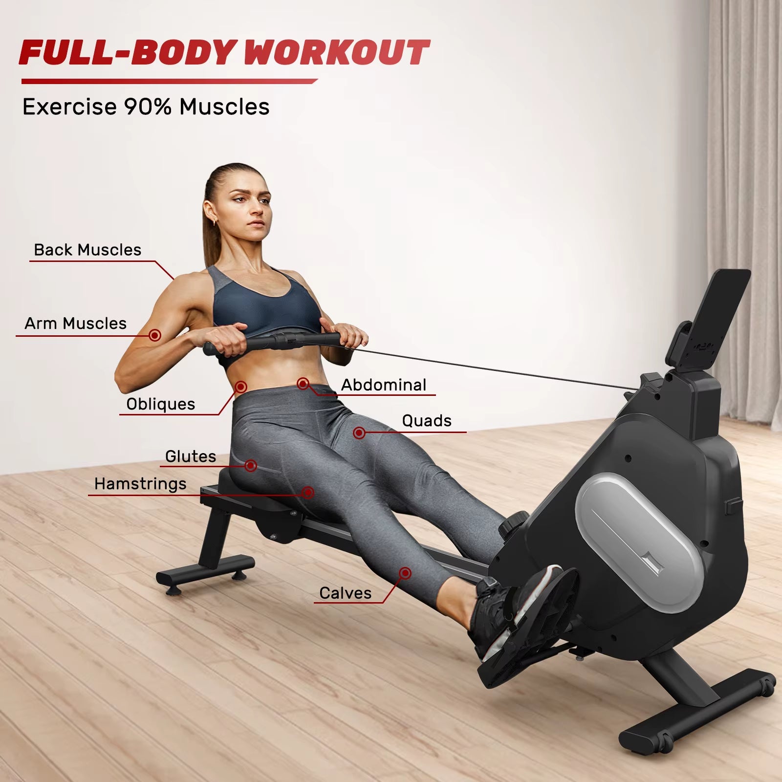 Home Rowing Machine Magnetic Rowing Machine 16 Resistance Levels LCD Display Maximum Load 120Kg Foldable Magnetic Rowing Machine